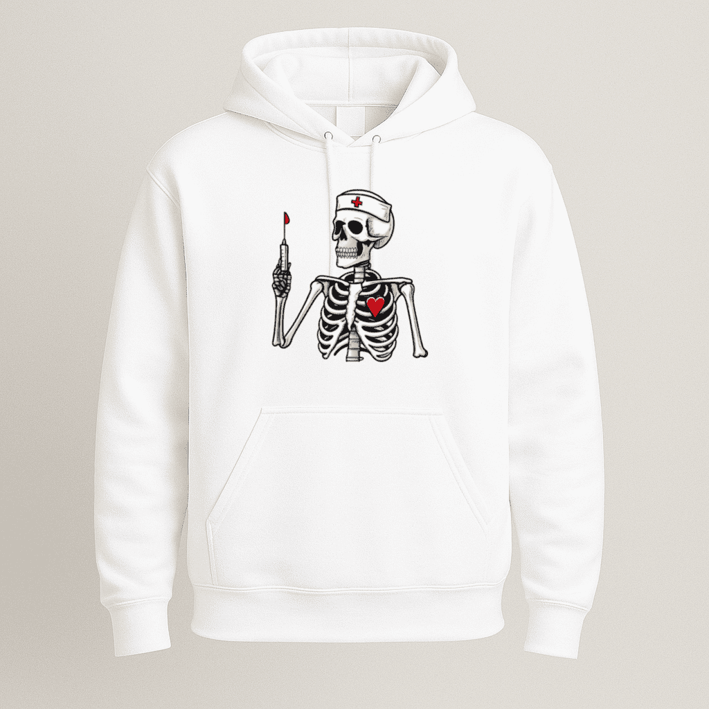 Creepy Nurse Skeleton Holding Syringe Dark Halloween Costume Hoodie ...