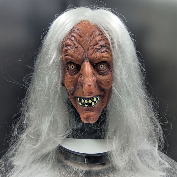 Creepy Old Lady Mask with Hair,Full Head Scary Evil Witch Mask,Realistic Old Women Face Masks for Halloween Birthday Haunted House Role-Play Party,Women Ghost Costume