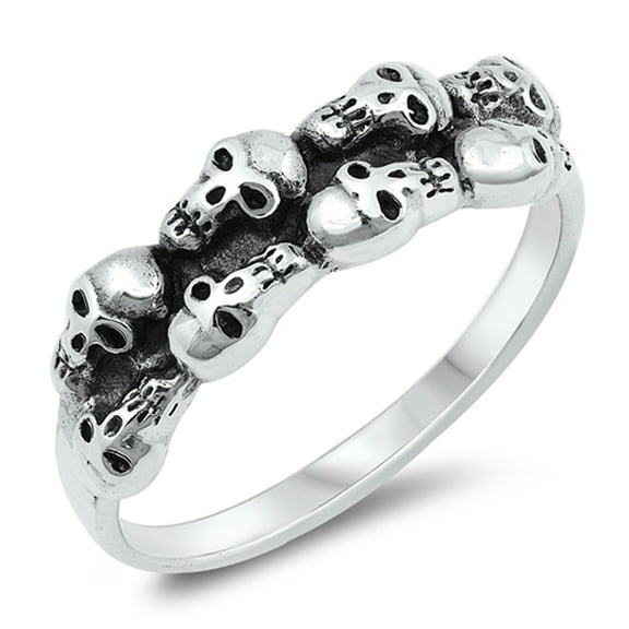 Creepy Oxidized Biker Skull Ring .925 Sterling Silver Band Jewelry Female Male Unisex Size 5