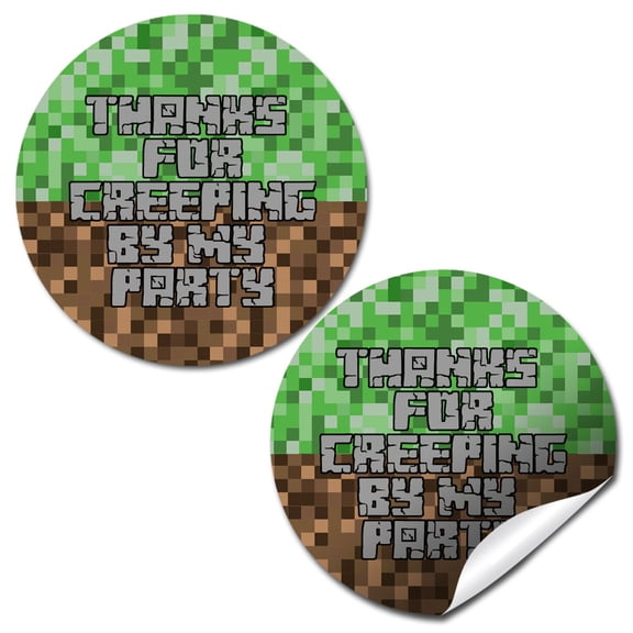 Creepy Pixel Miner Birthday Party Stickers 40 Pack  2" Round Circle Labels  Party Favors, Goodie Bag Labels, Envelope Seals, Cupcake Toppers & Thank You Stickers by Amanda Creation