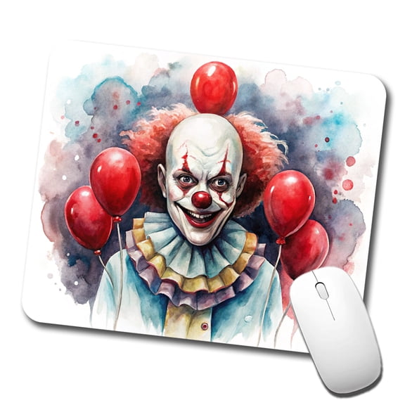 Creepy Scary Evil Clown With Red Balloons Watercolor Mouse Pad Low Profile Gaming Mat