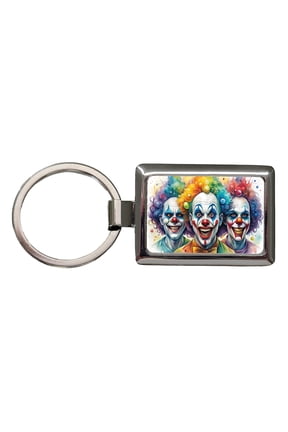 Creepy Scary Evil Killer Clowns Watercolor Metal Rectangle Keychain