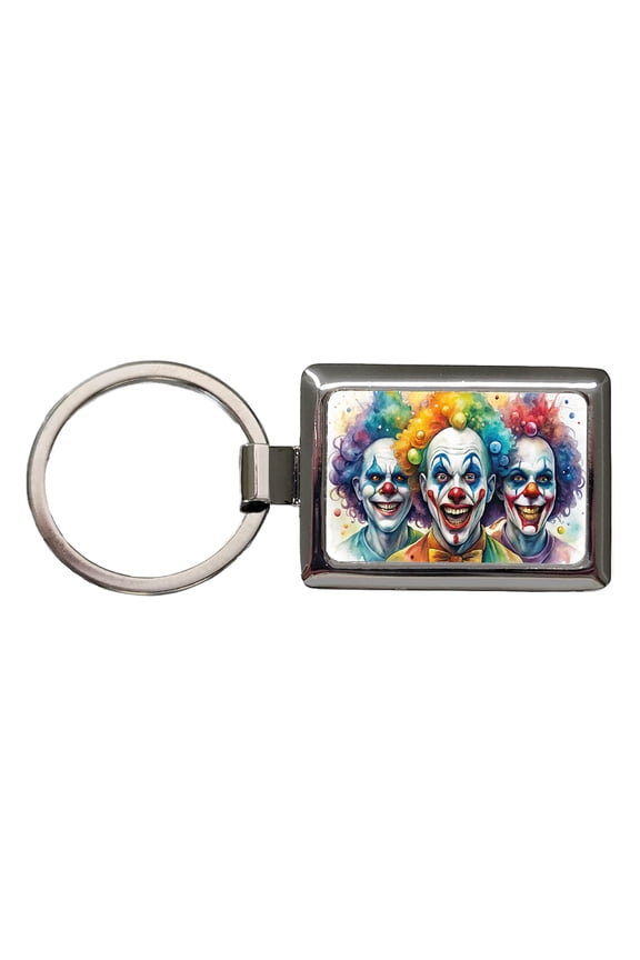 Creepy Scary Evil Killer Clowns Watercolor Metal Rectangle Keychain