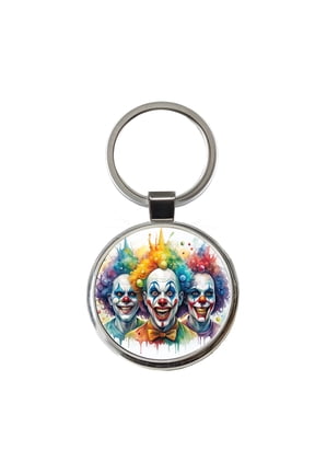 Creepy Scary Evil Killer Clowns Watercolor Metal Round Keychain