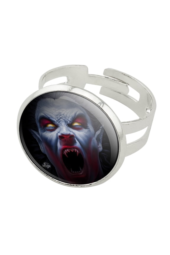 Creepy Scary Vampire Demon Awakening Silver Plated Adjustable Novelty Ring