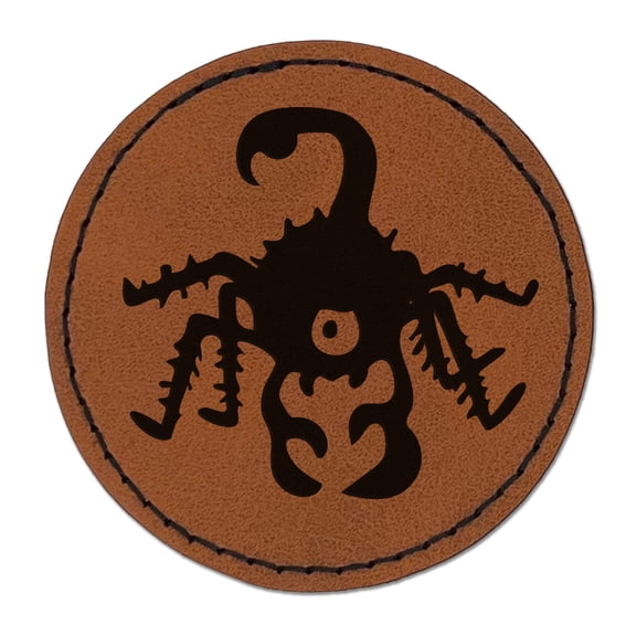Creepy Scorpion Bug Creature 2.5" Faux Leather Round Engraved Iron-On Patch - Brown