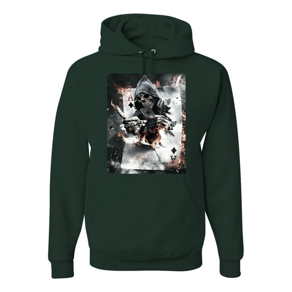 Creepy Skeleton Ace of Spades Metal Fashion Graphic Hoodie Sweatshirt, Forest Green, Large