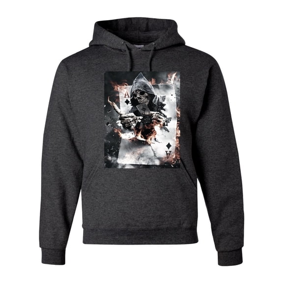 Creepy Skeleton Ace of Spades Metal Fashion Graphic Hoodie Sweatshirt, Heather Black, Medium