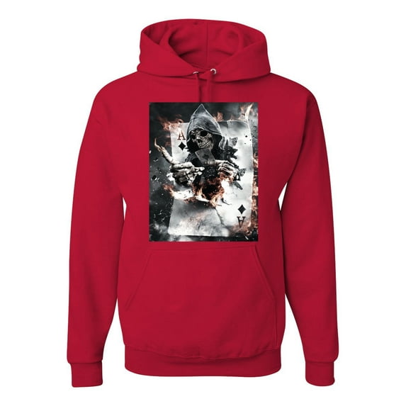 Creepy Skeleton Ace of Spades Metal Fashion Graphic Hoodie Sweatshirt, Red, Large