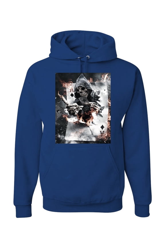 Creepy Skeleton Ace of Spades Metal Fashion Graphic Hoodie Sweatshirt, Royal, Small