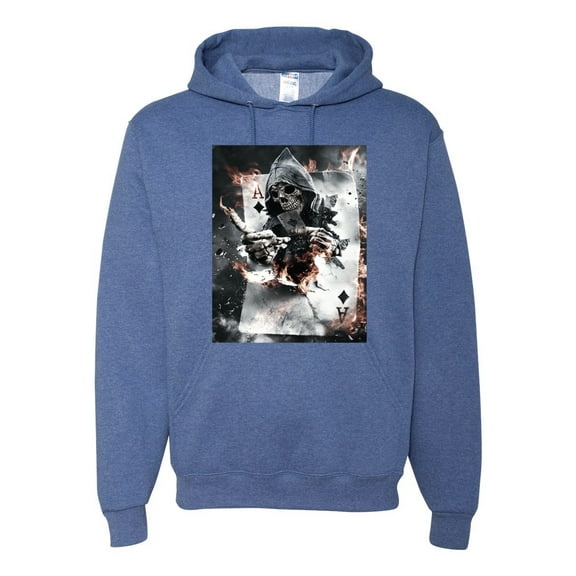 Creepy Skeleton Ace of Spades Metal Fashion Graphic Hoodie Sweatshirt, Vintage Heather Blue, Medium
