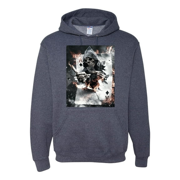 Creepy Skeleton Ace of Spades Metal Fashion Graphic Hoodie Sweatshirt, Vintage Heather Navy, Medium