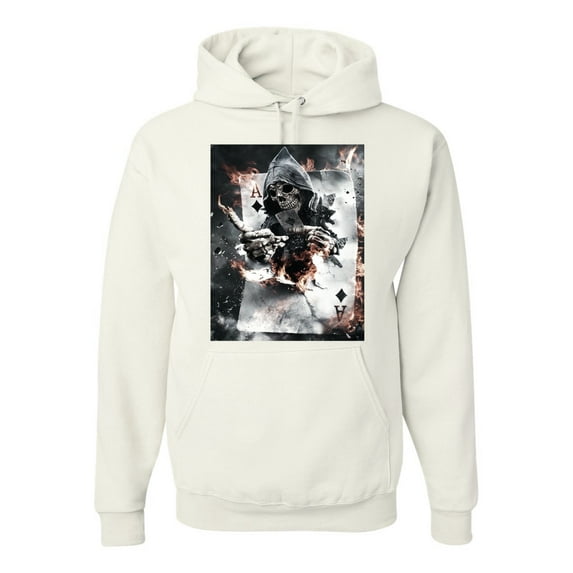 Creepy Skeleton Ace of Spades Metal Fashion Graphic Hoodie Sweatshirt, White, 2XL