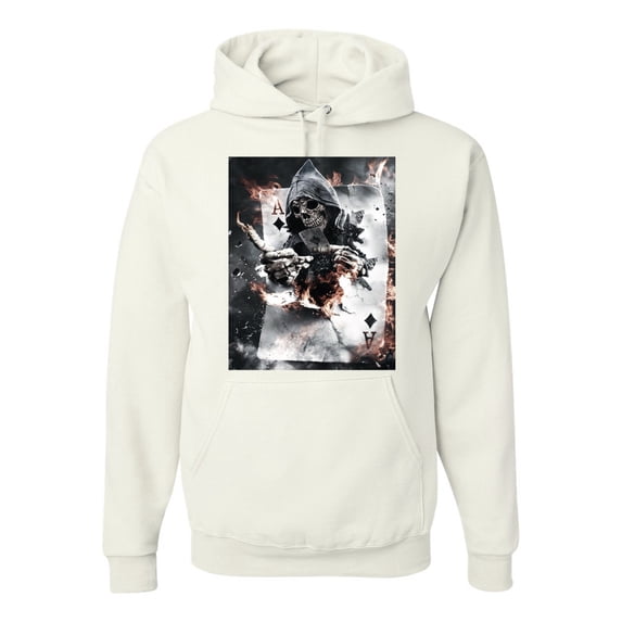 Creepy Skeleton Ace of Spades Metal Fashion Graphic Hoodie Sweatshirt, White, Medium