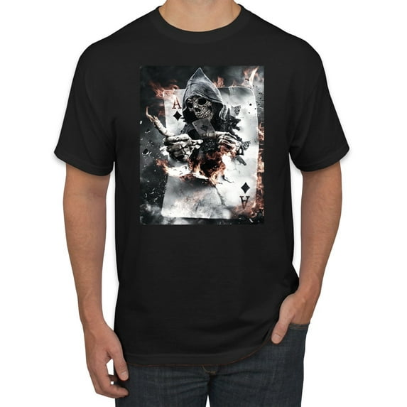 Creepy Skeleton Ace of Spades Metal Fashion Graphic T-Shirt, Black, 5XL