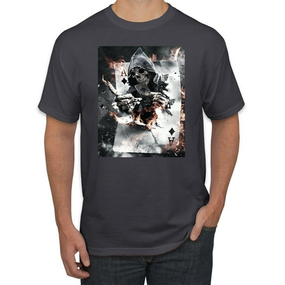 Creepy Skeleton Ace of Spades Metal Fashion Graphic T-Shirt, Charcoal, Large