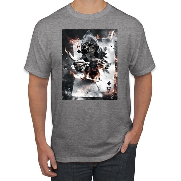 Creepy Skeleton Ace of Spades Metal Fashion Graphic T-Shirt, Heather Grey, Small