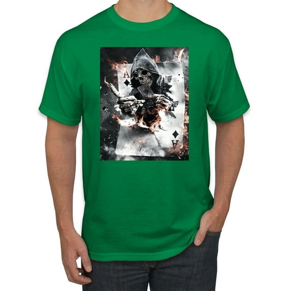Creepy Skeleton Ace of Spades Metal Fashion Graphic T-Shirt, Kelly, Large