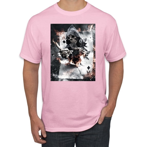 Creepy Skeleton Ace of Spades Metal Fashion Graphic T-Shirt, Light Pink, Large