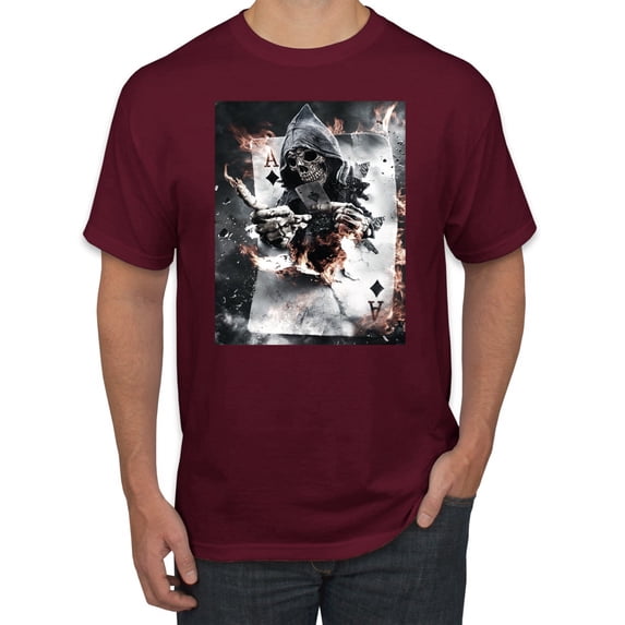 Creepy Skeleton Ace of Spades Metal Fashion Graphic T-Shirt, Maroon, 2XL