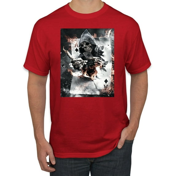 Creepy Skeleton Ace of Spades Metal Fashion Graphic T-Shirt, Red, 2XL