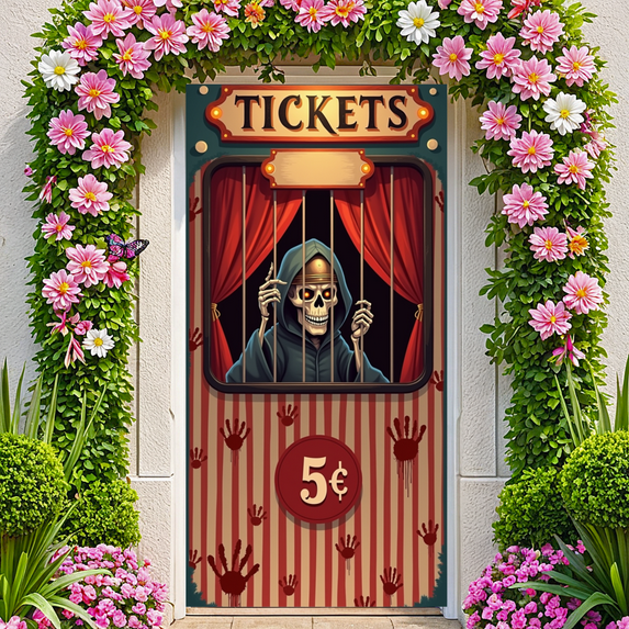 Creepy Skeleton Halloween Banner Scary Carnival Decoration Horror Theme Spooky Event Decor for Halloween Party Haunted House Outdoor Indoor