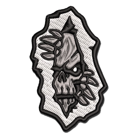 Creepy Skeleton Monster Tearing Through Hole Applique Multi-Color Embroidered Iron-On Patch - 2.0 Inch Mini