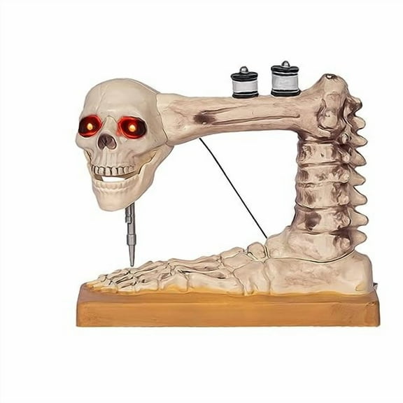 Creepy Skeleton Sewing Machine Statue for Halloween,Motion,Sound Activated Spooky Realistic Skeleton Bones Graveyard Halloween Decoration, Halloween Human Skeleton with LED Glowing Eyes