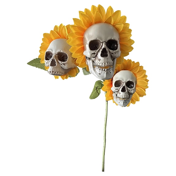 Creepy Skull Flowers, Multicolor Plastic Sunflower Skull Festival Decor, Artificial Floral Arrangement for Halloween Party Display, 25.6x7.1x3.9in