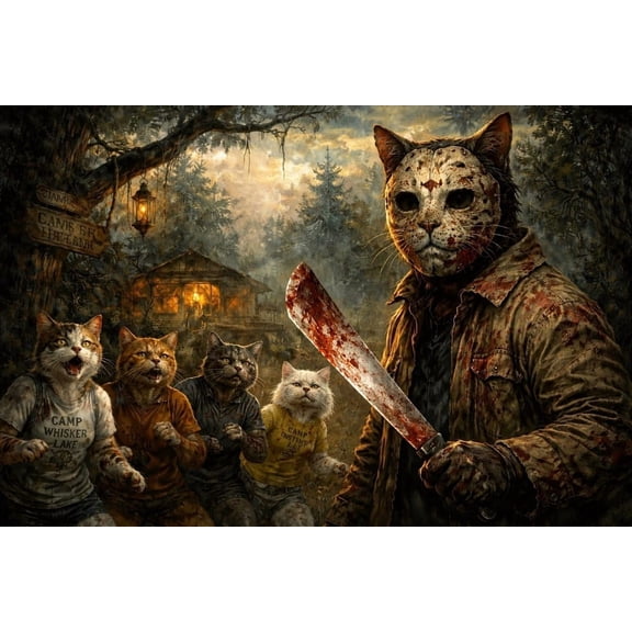 Creepy Slasher Cats Horror Movie Halloween Prop Poster, Movie Room And Home Decor