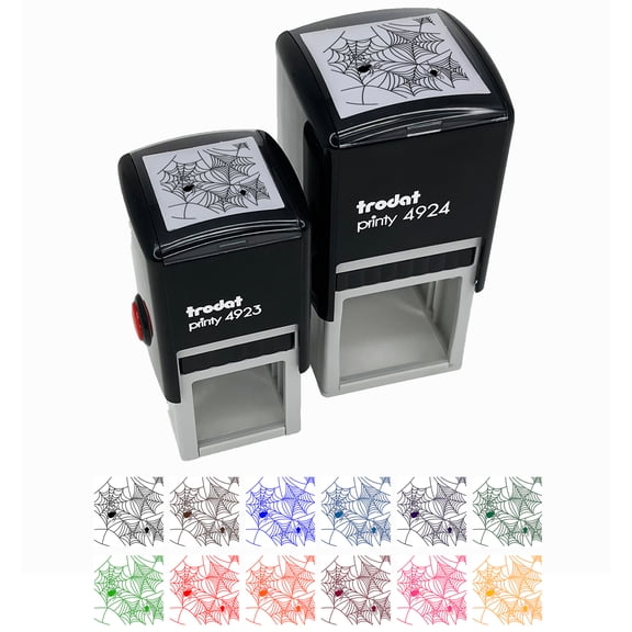 Creepy Spider Web Halloween Self-Inking Rubber Stamp Ink Stamper - Yellow Ink - Small 1 Inch