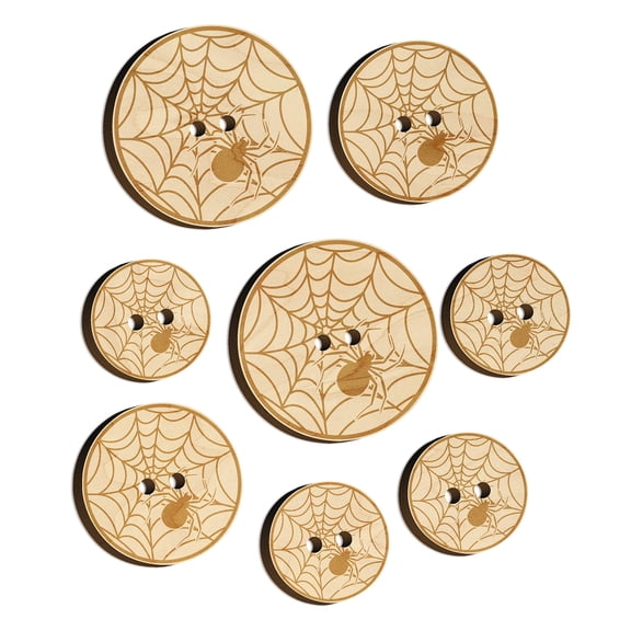 Creepy Spider in Spiderweb Wood Buttons for Crochet Knitting Sewing DIY Craft - Various Sizes (8pcs)