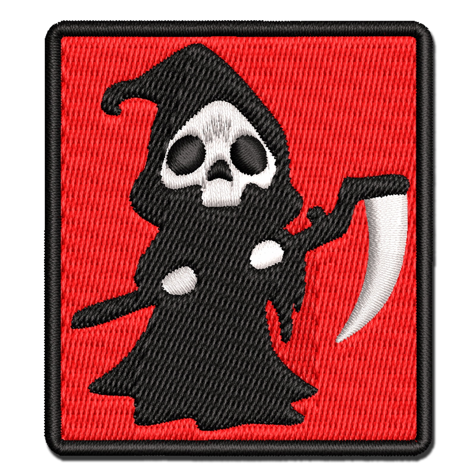 Creepy Spooky Skeleton Grim Reaper with Scythe Horror Applique Multi-Color Embroidered Hook & Loop Patch - 3.5 Inch Large