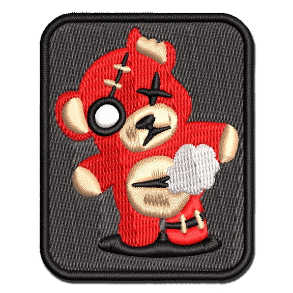 Creepy Spooky Stitched Teddy Bear Horror Applique Multi-Color Embroidered Hook & Loop Patch - 3 Inch Medium