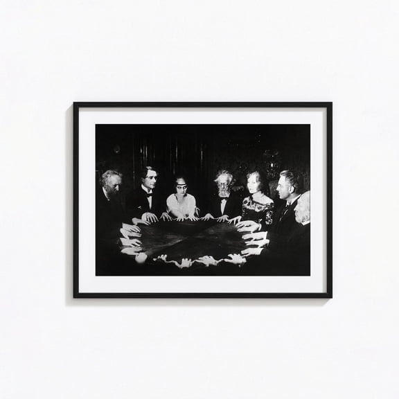 Creepy Strange Spiritualist Séance Circle Black and White Classic Photography Wall Art, Unframed Poster