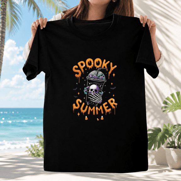 Creepy Summer Funny Meme Skeleton Coffee Funny Summerween Unisex T-ShirtPlus Size Sā5XL Available
