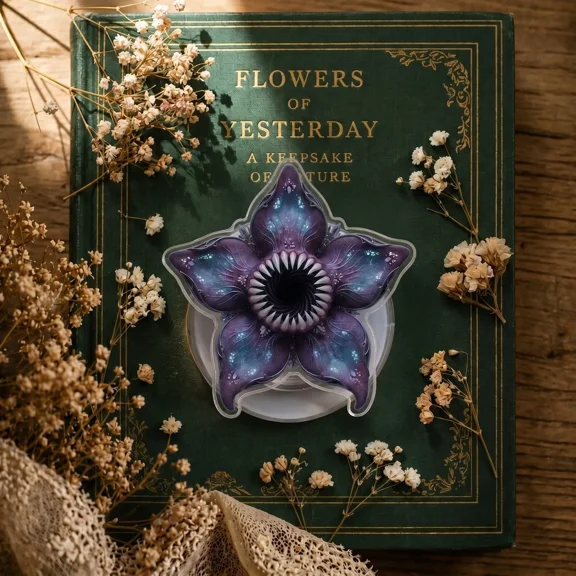 Creepy Teeth Flower Phone Grip, Neon Purple Galaxy Monster Phone Stand Holder, Clear Acrylic Gothic Plant Phone Top Accessory for Smooth Case, Cute