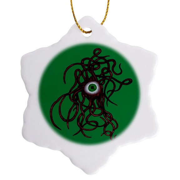3drose, Creepy Tentacled Evil Eye Cyclops Creature in Red, 3 inch Snowflake Porcelain Ornament