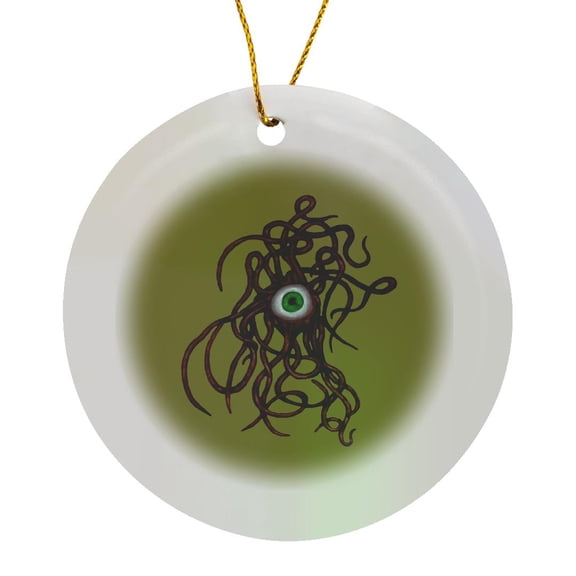 3drose, Creepy Tentacled Evil Eye Cyclops Creature in Red, Circle Porcelain Ornament