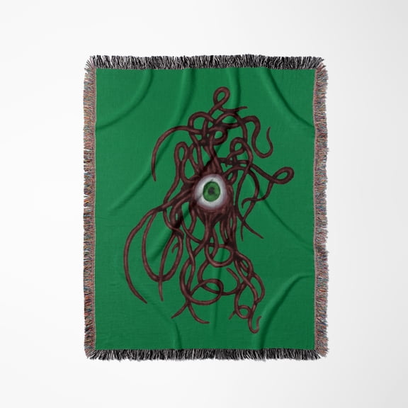 Creepy Tentacled Evil Eye Cyclops Creature In Red, Woven Blanket