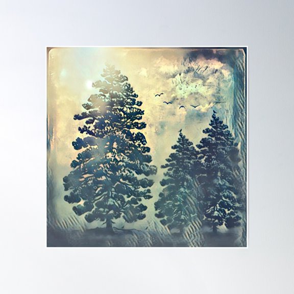 Creepy Trees With Birds Poster Wall Art, Modern Wall Decor, 16x16 UNFRAMED