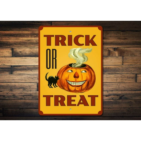 Creepy Trick or Treat Novelty Sign, Metal Wall Decor - 10x14 inches