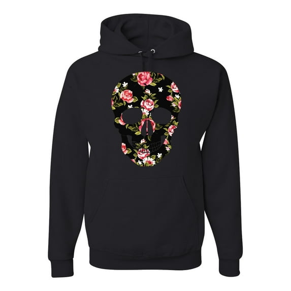 Creepy Tulip Nature Floral Skull Fashion Graphic Hoodie Sweatshirt, Black, Small