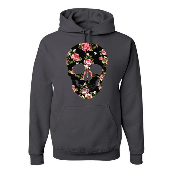 Creepy Tulip Nature Floral Skull Fashion Graphic Hoodie Sweatshirt, Charcoal, 3XL