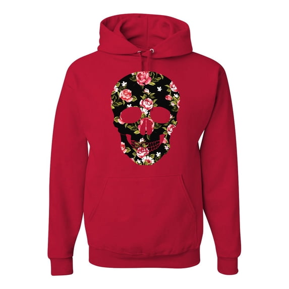 Creepy Tulip Nature Floral Skull Fashion Graphic Hoodie Sweatshirt, Red, Large