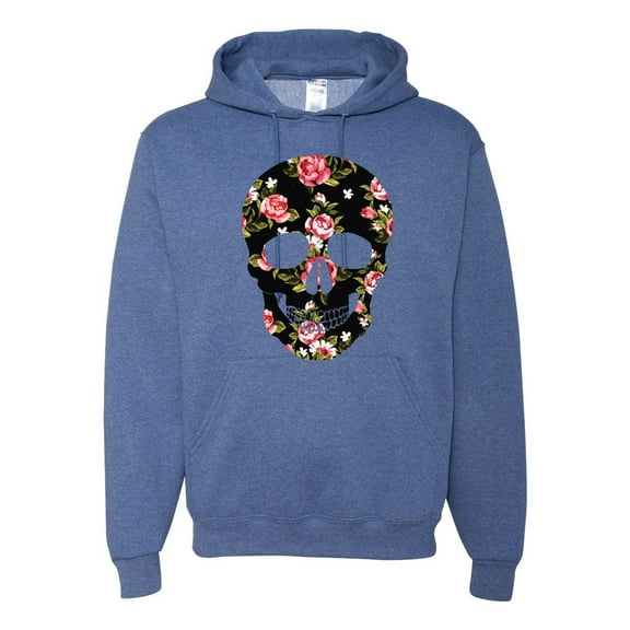Creepy Tulip Nature Floral Skull Fashion Graphic Hoodie Sweatshirt, Vintage Heather Blue, Small