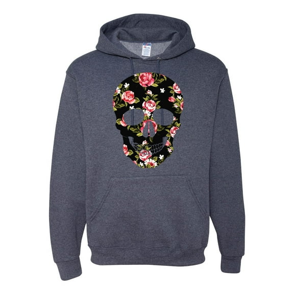 Creepy Tulip Nature Floral Skull Fashion Graphic Hoodie Sweatshirt, Vintage Heather Navy, Large