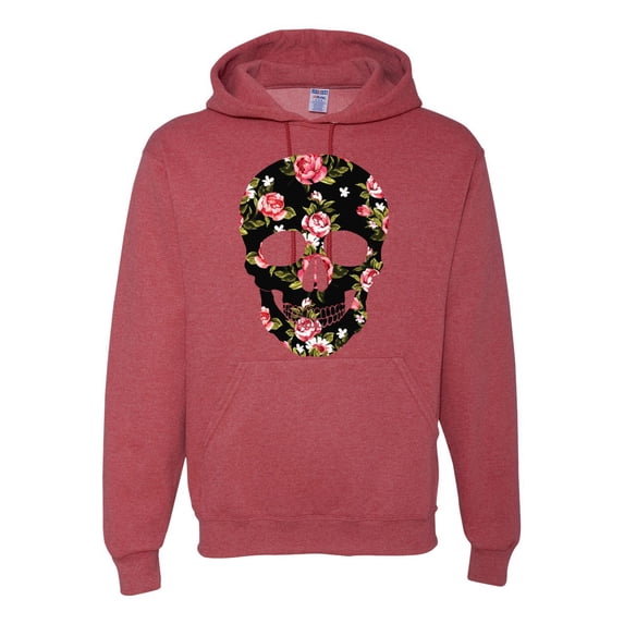 Creepy Tulip Nature Floral Skull Fashion Graphic Hoodie Sweatshirt, Vintage Heather Red, Large