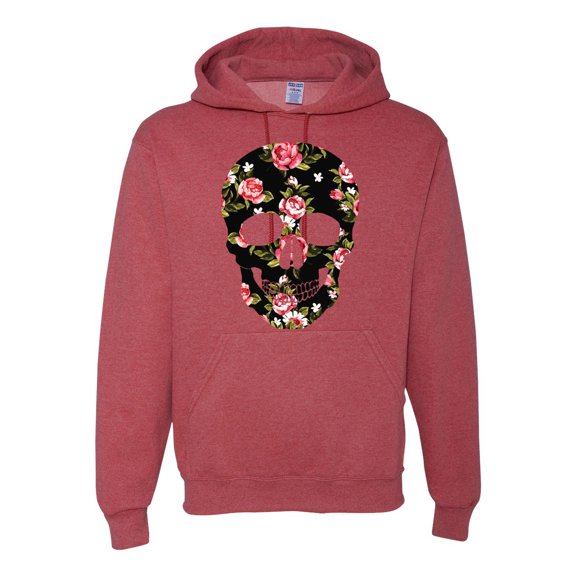 Creepy Tulip Nature Floral Skull Fashion Graphic Hoodie Sweatshirt, Vintage Heather Red, Small