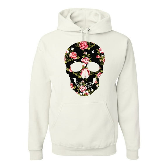 Creepy Tulip Nature Floral Skull Fashion Graphic Hoodie Sweatshirt, White, Medium